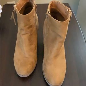 Tan ankle booties with 3 inch heel